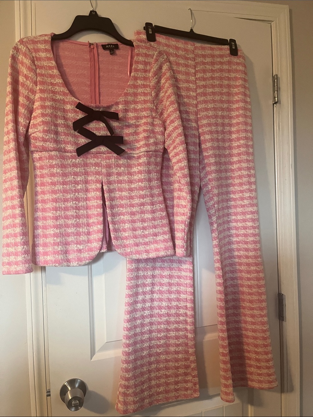 Pink Tweed Pantsuit with Bow Detail - Brand: RLX